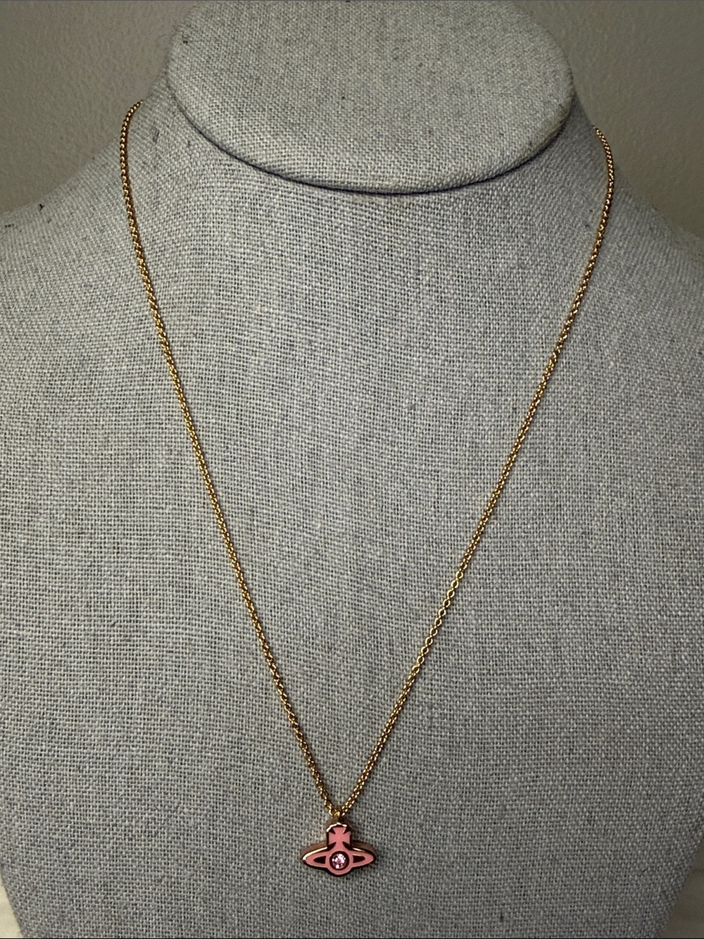 Vivienne Westwood Pink Enamel Orb Pendant Necklace Gold Tone 18"